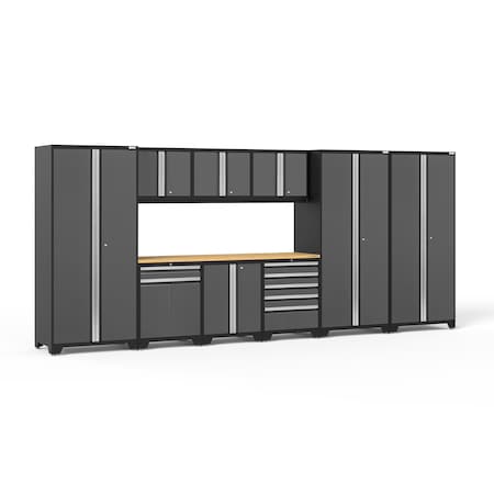 Newage Products Pro Series 10 Piece Garage Cabinet Set with Bamboo Top, Gray 52151